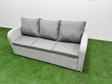 Fimous 10 Seater Poly Rattan Outdoor Garden Furniture Adjustable Lifting Dining or Coffee Table Sofa Set Patio 3 Seater Sofa Reclining Chair 3 Seater Sofa 3 Stools 2 Side Table Light Grey