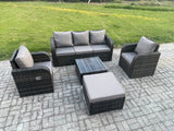 Fimous Garden Furniture Sets 6 Seater Wicker Rattan Furniture Patio Sofa Sets with Reclining Chair 3 Seater Sofa Big Footstool Dark Grey Mixed