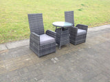 Fimous Dark Grey Mixed Outdoor Wicker Rattan Garden Furniture Reclining Chair And Table Dining Sets 2 Seater Bistro Round Table