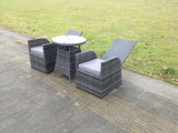 Fimous Dark Grey Mixed Outdoor Wicker Rattan Garden Furniture Reclining Chair And Table Dining Sets 2 Seater Bistro Round Table