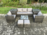 Fimous Wicker 8 Pieces Rattan Garden Furniture Sofa Set with Armchair 2 Side Tables Square Coffee Table 2 Small Footstools Dark Grey Mixed