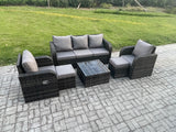 Fimous Garden Furniture Sets Wicker Rattan Furniture Patio Sofa Sets with Reclining Chair 3 Seater Sofa 2 Small Footstools Dark Grey Mixed