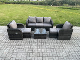 Fimous Garden Furniture Sets Wicker Rattan Furniture Patio Sofa Sets with Reclining Chair 3 Seater Sofa 2 Small Footstools Dark Grey Mixed