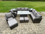 Fimous 11 Seater Rattan Outdoor Garden Furniture Sets Height Adjustable Rising lifting DiningTable Sofa Set with Reclining Chair 2 Side Tables 3 Footstools Dark Grey Mixed