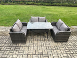 Fimous Wicker PE Rattan Sofa Outdoor Garden Furniture Set with Rectangular Dining Table Dark Grey Mixed