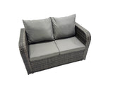Fimous Garden Outdoor Rattan Furniture Set Rattan Love Sofa 3 Seater Sofa with Big Footstool 2 Side Tables Dark Grey Mixed