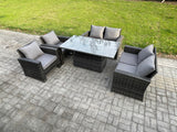 Fimous Rattan Garden Furniture Sets 6 Seater Patio Outdoor Rising Lifting Table Sofa Set with Double Seat Sofa Dark Grey Mixed