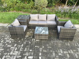 Fimous Outdoor Lounge Sofa Set Wicker PE Rattan Garden Furniture Set with 2 Armchairs Side Table Square Coffee Table Dark Grey Mixed