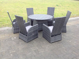 Fimous Dark Grey Mixed Outdoor Wicker Rattan Garden Furniture Reclining Chair And Table Dining Sets 6 Seater Round Table