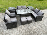 Fimous Garden Furniture Sets 9 Pieces Rattan Furniture Handmade Wicker Patio Sofa Set with 2 Small Footstools 2 Side Tables Dark Grey Mixed