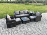Fimous Garden Furniture Sets 7 Seater Wicker Rattan Furniture Patio Sofa Sets with Reclining Chair 3 Seater Sofa Side Table 2 Small Footstools Dark Grey Mixed