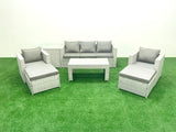 Fimous Rattan Garden Furniture Set 7 Seater Outdoor Garden Sofa 2 Chairs Oblong Coffee Table Set with 2 Stools Side Table Light Grey Mixed