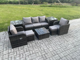 Fimous Patio Garden Furniture Sets Wicker 7 Seater Outdoor Rattan Furniture Sofa Sets with Square Coffee Table 2 Side Tables 2 Small Footstools
