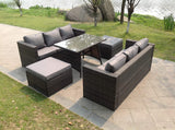 Fimous 8 Seater Lounge Rattan Sofa Dining Table Outdoor Garden Furniture
