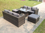 Fimous 8 Seater Lounge Rattan Sofa Dining Table Outdoor Garden Furniture
