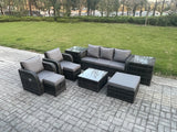 Fimous Patio Garden Furniture Sets Wicker 8 Seater Outdoor Rattan Furniture Sofa Sets with Square Coffee Table 2 Side Tables 3 Footstools
