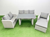 Fimous Rattan Outdoor Table Reclining Chair Sofa Set with Big Stool Light Grey 7 Seater