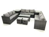 Fimous Outdoor Garden Furniture Set 11 Seater Rattan Sofa Set with Coffee Table 2 Small Footstools 2 Side Tables Dark Grey Mixed