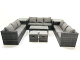Fimous Outdoor Garden Furniture Set 11 Seater Rattan Sofa Set with Coffee Table 2 Small Footstools 2 Side Tables Dark Grey Mixed