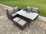 Fimous 6 Seater Dark Grey Mixed PE Wicker Rattan Garden Furniture Set Love Sofa 2 Seater Sofa Set Outdoor Rectangular Dining Table With 2 Stools