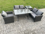 Fimous Wicker Rattan Garden Dining Set Outdoor Furniture Sofa with Dining Table Double Seat Sofa Side Table Dark Grey Mixed