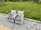 Fimous Light Grey Rattan Outdoor Garden furniture Set Black Tempered Glass Dining Table and 6 Chairs Set with Seat Cushion