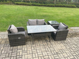 Fimous Outdoor Rattan Garden Furniture Lounge Sofa Set With Oblong Rectangular Dining Table 2 PC Reclining Chair Side Table