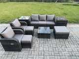 Fimous Patio Garden Furniture Sets Wicker 8 Seater Outdoor Rattan Furniture Sofa Sets with Square Coffee Table 2 Side Tables 3 Footstools