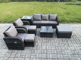 Fimous Patio Garden Furniture Sets Wicker 8 Seater Outdoor Rattan Furniture Sofa Sets with Square Coffee Table Side Table 3 Footstools