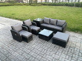 Fimous Patio Garden Furniture Sets Wicker 8 Seater Outdoor Rattan Furniture Sofa Sets with Square Coffee Table Side Table 3 Footstools