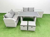 Fimous 7 Pieces Outdoor PE Rattan Sofa Set Patio Garden Furniture Sets with Cushions 2 Side Tables 2 Small Stools Light Grey