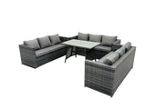 Fimous Outdoor Rattan Garden Furniture Lounge Sofa Set With Oblong Dining Table With Clear Tempered Glass
