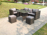 Fimous 6 Seater Rattan Sofa Set Dining Table Chair Stool Garden Furniture Outdoor