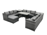 Fimous 10 Seater U Shape Rattan Sofa Set Outdoor Garden Furniture Patio Dining Table Dark Grey Mixed