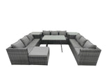Fimous 10 Seater U Shape Rattan Sofa Set Outdoor Garden Furniture Patio Dining Table Dark Grey Mixed