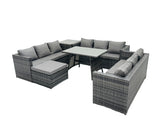 Fimous Outdoor Rattan Garden Furniture Lounge Sofa Set With Oblong Dining Table Side Coffee Table And Big Footstool