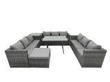 Fimous Outdoor Rattan Garden Furniture Lounge Sofa Set With Oblong Dining Table Side Coffee Table And Big Footstool