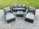 Fimous 7 Seater High Back Rattan Garden Furniture Set with Square Coffee Table 2 Big Footstool Indoor Outdoor Patio Lounge Sofa Set Dark Grey Mixed