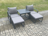 Fimous Aluminium 5 Pieces Garden Furniture Sofa Set Chair And Footstool with Table Including Cushions Dark Grey