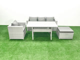 Fimous Garden Dining Set Outdoor Rattan Furniture Set with Sofa Dining Table Big Footstool Light Grey Mixed