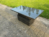 Fimous Dark Grey Mixed Wicker Rattan Corner Sofa Garden Furniture Rising Table Sets Footstool
