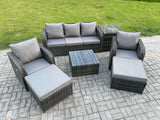Fimous Patio Garden Furniture Sets Wicker 7 Seater Outdoor Rattan Furniture Sofa Sets with Square Coffee Table Side Table 2 Big Footstool