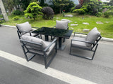 Fimous Aluminum Garden Furniture Dining Set Adjustable Rising Lifting Table And Chairs Patio Outdoor 4 Seat Plus Black Tempered Glass Dark Grey