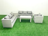 Fimous Wicker PE Rattan Sofa Garden Furniture Set with Oblong Coffee Table Armchair Side Table Light Grey Mixed