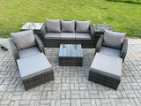 Fimous Patio Garden Furniture Sets Wicker 7 Seater Outdoor Rattan Furniture Sofa Sets with Square Coffee Table 2 Side Tables 2 Big Footstool