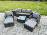 Fimous Patio Garden Furniture Sets Wicker 7 Seater Outdoor Rattan Furniture Sofa Sets with Square Coffee Table 2 Side Tables 2 Big Footstool