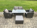 Fimous Outdoor Rattan Garden Furniture Lounge Sofa Set With Oblong Rectangular Dining Table 2 PC Reclining Chair Big Footstool