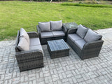 Fimous Outdoor Garden Furniture Sets 6 Seater Wicker Rattan Furniture Sofa Sets with Square Coffee Table Love seat Sofa 2 Small Footstools Side Table