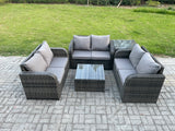 Fimous Outdoor Garden Furniture Sets 6 Seater Wicker Rattan Furniture Sofa Sets with Square Coffee Table Love seat Sofa 2 Small Footstools Side Table