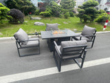 Fimous Aluminum Top 4 Seat Garden Furniture Dining Set Gas Fire Pit Table And Chairs Burner Heater Patio Outdoor Dark Grey